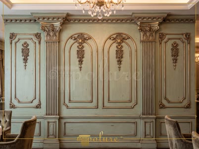 Altın Varaklı Pastel Yeşil Duvar Çıtası ve Pilaster Sütun Dekorları