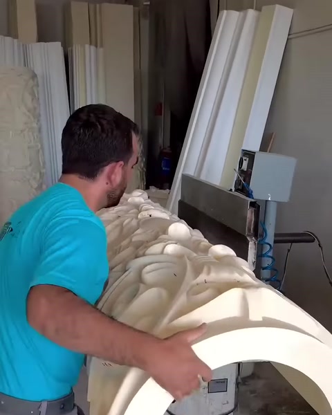 İşçinin tezgâha taşıdığı kıvrımlı ve kabartmalı dekoratif parça