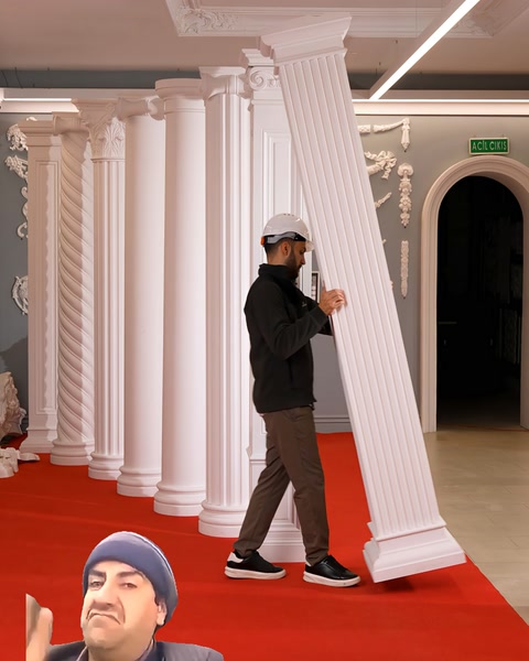 Uzun yivli pilaster, taşınırken eğik konumda ayrıntılarıyla görülüyor.