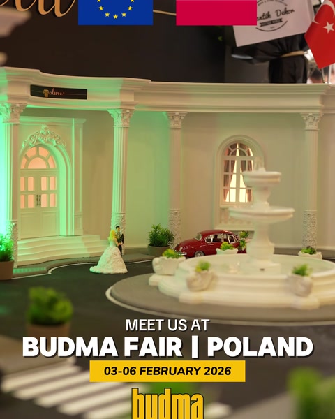 Kemerli pencere, kartonpiyer ve şömine detaylarıyla düzenlenen stand