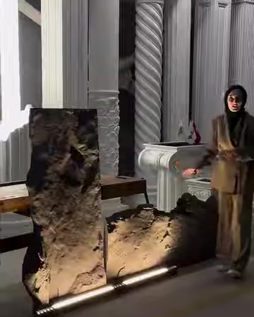 Kaya panel dekoratif sütun modelleriyle birlikte sergileniyor