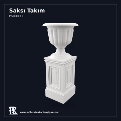 Dekoratif Poliüretan Klasik Saksı ve Kaide Takımı 48x107 cm