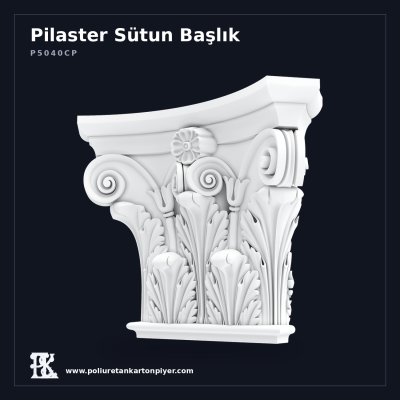 Klasik Akant Yapraklı Poliüretan Pilaster Başlığı 20x72x56 cm