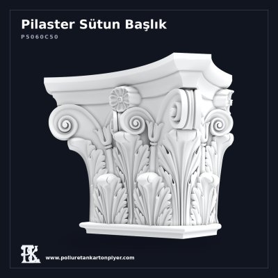 Poliüretan Akant Yapraklı Pilaster Sütun Başlığı Modeli 54x108 cm