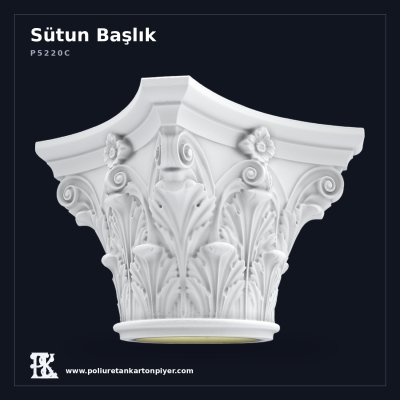 Poliüretan Kartonpiyer Volüt Motifli Sütun Başlığı - Klasik 36x36x28 cm
