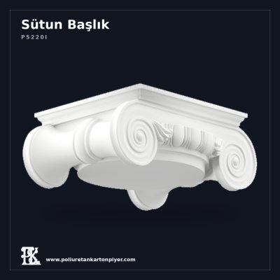 Poliüretan Kartonpiyer Sütun Başlığı - İyon Tarzı Volütlü 23x31 cm