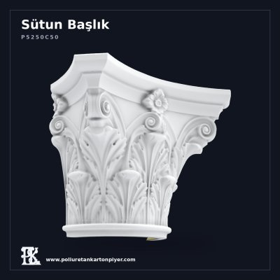 Yarım Form Akant Yapraklı Poliüretan Sütun Başlığı 45x90 cm