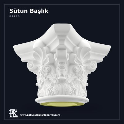 Poliüretan Kartonpiyer Akant Yapraklı Volütlı Sütun Başlığı 128x128 cm