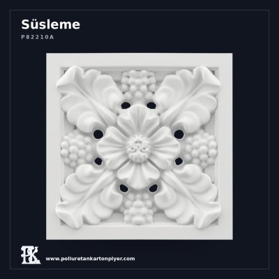 Poliüretan Kartonpiyer Üzüm ve Çiçek Kabartmalı Kare Süsleme 24x24 cm