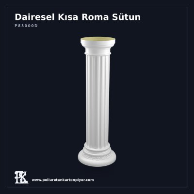 Poliüretan Kartonpiyer Oluklu Gövdeli Dairesel Kısa Roma Sütun 35x107 cm