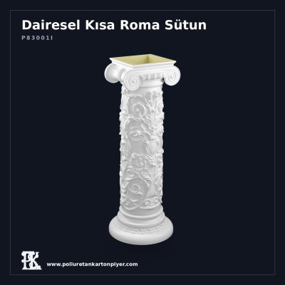 Poliüretan Kartonpiyer İyon Başlıklı Kısa Roma Sütun 35x35x92 cm